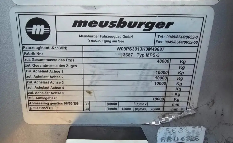 Meusburger 3-ass. Vlakke dubbel (2x) uitschuifbare oplegger met huifopbouw // 3x gestuurd
