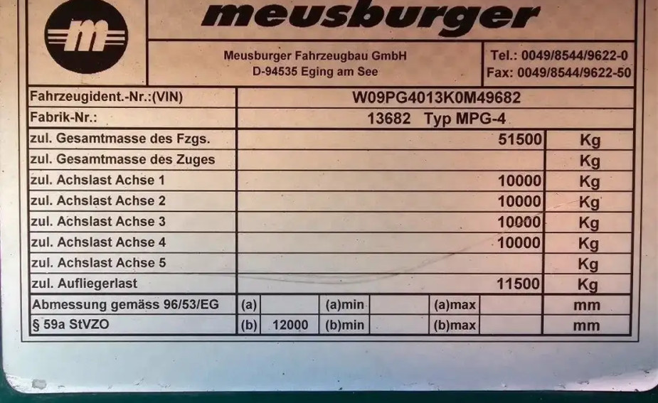 Meusburger 4-ass. Semi dieplader met elektrische huifopbouw // 2x naloop gestuurd