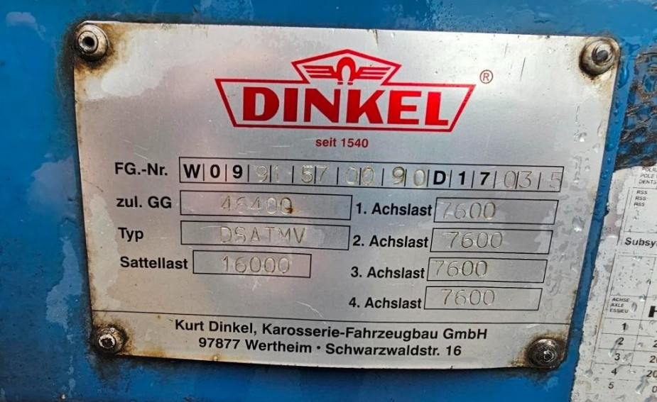 Dinkel 4-ass. Semi dieplader met elektrische huifopbouw // 2x naloop gestuurd